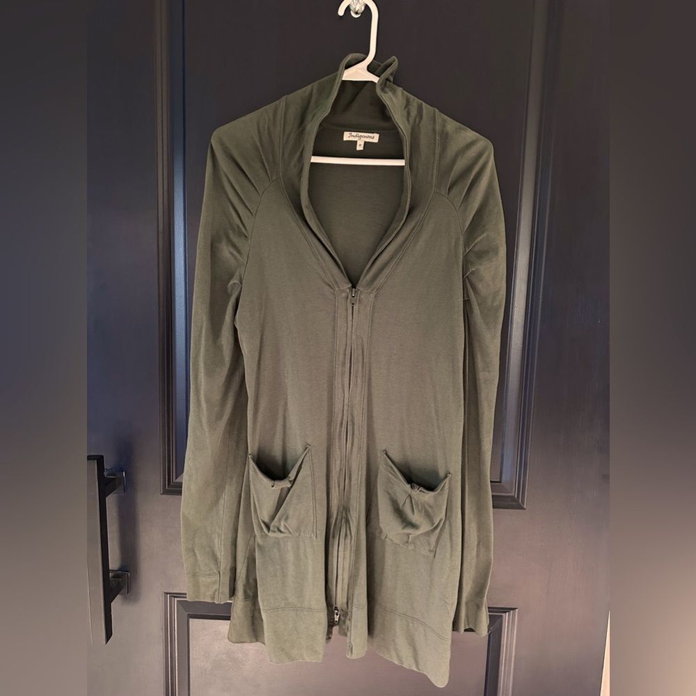 Indigenous Long Zip Up Fitted Jacket 100% Organic Cotton Fitted High Collar M